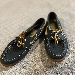 Sperry Black and Brown Leather Women's Boat Shoes Size 8 New